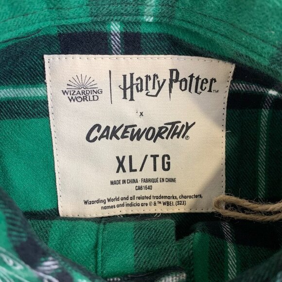 Harry Potter Cakeworthy Mens Shirt XL Green Plaid Flannel Button Up Slytherin - Picture 5 of 8